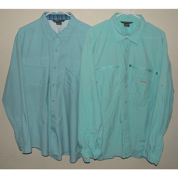 Lot 2 ExOfficio Men’s XL LS Vented Button Shirts Blue Fishing Polyester & Nylon - Picture 1 of 3